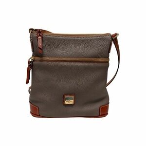 Dooney & Bourke Pebbled Gray/Brown Leather Square Crossbody